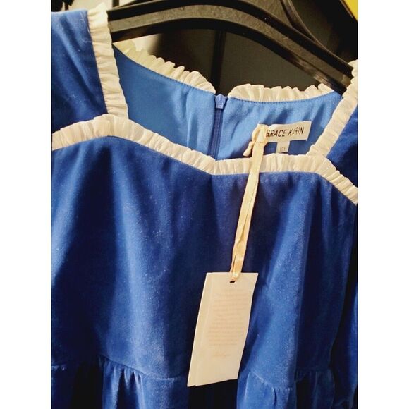 Grace Karin Girls Velvet Party Play Formal Dress Royal Blue, Size 10 (10y) - Picture 7 of 8